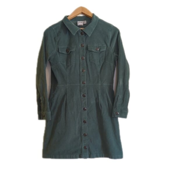 Joanie Clothing Dresses & Skirts - Joanie Clothing Blue Green Corduroy Metal Button Long Sleeve Collared Dress l 8